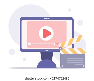 Live streaming, broadcast concept. Business coworking process. Online videos Vector. Broadcast vlog. Vector illustration