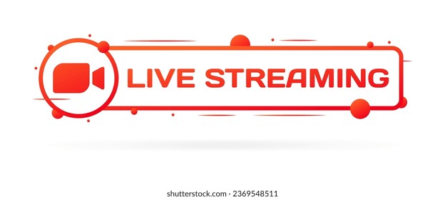 Live streaming button. Flat, red, camera in a circle, live streaming button, online stream button. Vector icon