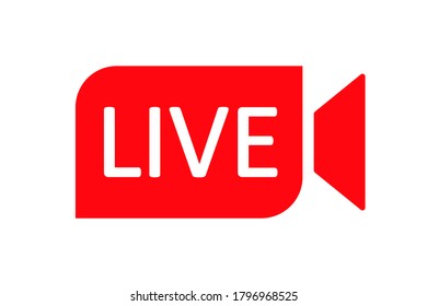 Live streaming camera icon. Video broadcasting and live streaming icon. Button, red symbols for TV, news, movies, shows - stock vector