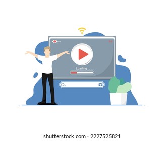 Live streaming concept, Human present streaming online with digital screen, Digital marketing illustration.