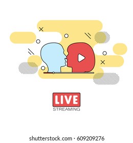 Live streaming concept. Stock vector illustration of broadcast on pause showing people kissing.
