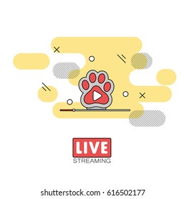 Live streaming concept. Stock vector illustration of broadcast on pause showing cat's paw