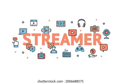 Concepto de streaming en vivo con iconos de línea delgada. Vector