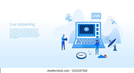 Live streaming Concept for web page, banner, presentation, social media, documents, cards, posters. Vector illustration technology and communication concept, Watch online videos