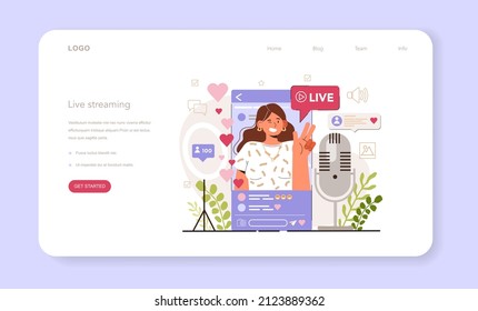 Live streaming. Content strategy development. Social media content manager guidance. How create visual content. Digital promotion technology. Flat vector illustration