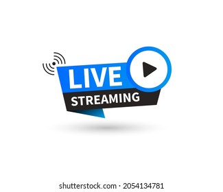 Logo plano de streaming en vivo - elemento de diseño vectorial azul con botón de reproducción. Ilustración del vector