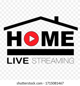 Live streaming flat logo - red vector design element with play button. Vector stock illustration. Stay at home.