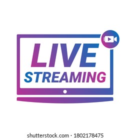 Live streaming flat logo vector design element with play button. Vector stock illustration