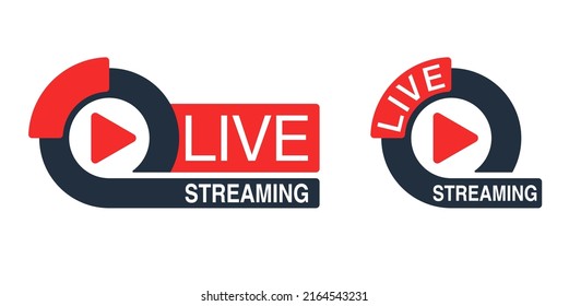 Live Streaming. Flat rounded and dynamic button or banner element - catchy dialog message box with Play button and text - isolated template