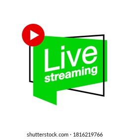 Live streaming flat shape icon. Flat shape design element with play button for news,radio,TV or online broadcasting or online stream isolated on white background. Live webinar icon for Social media