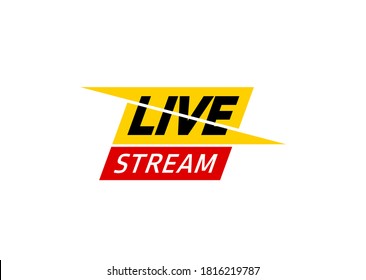Live streaming flat shape icon. Flat shape design element with play button for news,radio,TV or online broadcasting or online stream isolated on white background. Live webinar icon for Social media