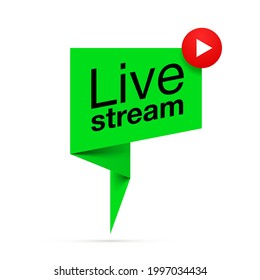 Live streaming flat shape icon. Flat shape design element with play button for news,radio,TV or online broadcasting or online stream isolated on white background. Live webinar icon for Social media
