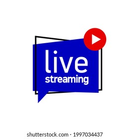 Live streaming flat shape icon. Flat shape design element with play button for news,radio,TV or online broadcasting or online stream isolated on white background. Live webinar icon for Social media