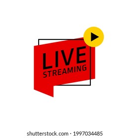 Live streaming flat shape icon. Flat shape design element with play button for news,radio,TV or online broadcasting or online stream isolated on white background. Live webinar icon for Social media