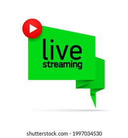 Live streaming flat shape icon. Flat shape design element with play button for news,radio,TV or online broadcasting or online stream isolated on white background. Live webinar icon for Social media