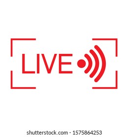 Live Streaming Flat Vector Icon. Red Design Element For News,radio,TV Or Youtube Online Broadcasting Isolated On White