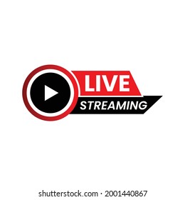 Live streaming flat vector icon. Red design element with play button for news, radio, TV or online broadcasting isolated on white background.