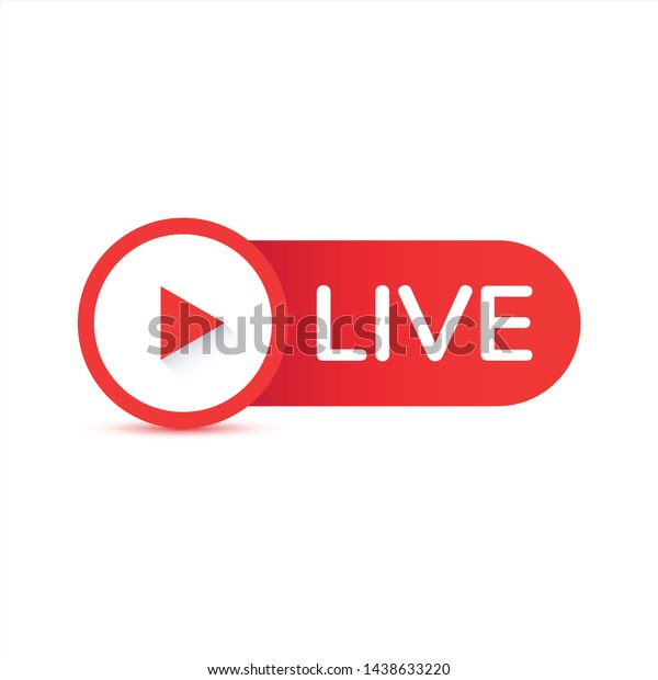 Live streaming flat vector icon. Red design element with\
play button for news,radio,TV or online broadcasting isolated on\
white background. 