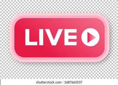 Live streaming icon 3d modern style isolated on transparent background. Symbol for social media. LIVE button for logo, sign, ui, app development, TV broadcasting. Vector 10 eps