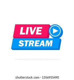 Live Streaming Icon, Badge, Emblem for broadcasting or online tv stream. Vector in material, flat, design style.
