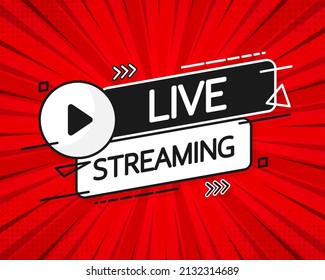 Live Streaming Icon, Badge, Emblem for broadcasting or online tv stream. Vector in flat design style