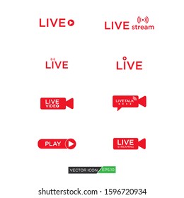 Live streaming icon or badge. Online stream logo vector design elements for tv, shows, movies and live performances