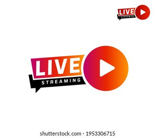 Live streaming icon. Broadcasting video news, tv stream screen banner. Online channel, live event sticker design.