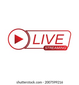 Live streaming icon design for the broadcast system. Live streaming icon with red and white metallic color. Live streaming vector design with font effect. Red and white gradient color design.