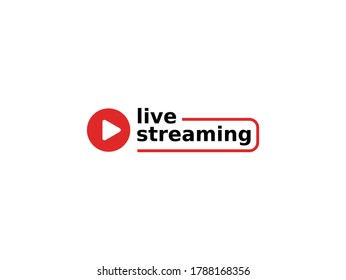 Icono de streaming en vivo estilo plano con botón de reproducción aislado en fondo blanco, logotipo de streaming en vivo minimalista para difusión, video en línea, webinar o tv en línea