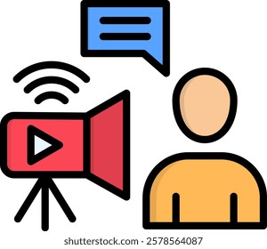 Live Streaming Icon Lineal Color Vector Illustration