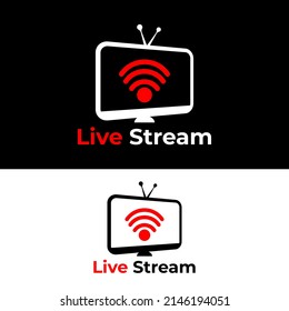 Concepto de logotipo para canales de TV en línea, plantilla de diseño de logotipos de transmisión en vivo
