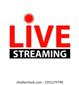 Live streaming icon. Red button live web tv online broadcasting. Online stream template, Isolated on white background. Vector illustration for show performance, video, logo. Play media news tag