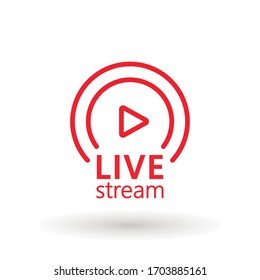 live streaming icon. Red symbol and button of live streaming, broadcasting, online stream. Lower third template for tv, show, movie and live performance. Vector