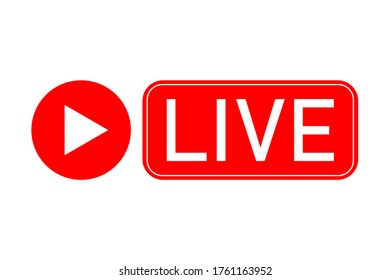Live streaming icon. Red symbol and buttons of live streaming, broadcasting, online stream. Template for tv, shows, movies and live performances. Vector	