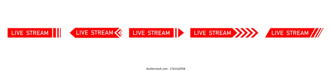 Live streaming icon. Red symbol and buttons of live streaming, broadcasting, online stream. Template for tv, shows, movies and live performances. Vector	