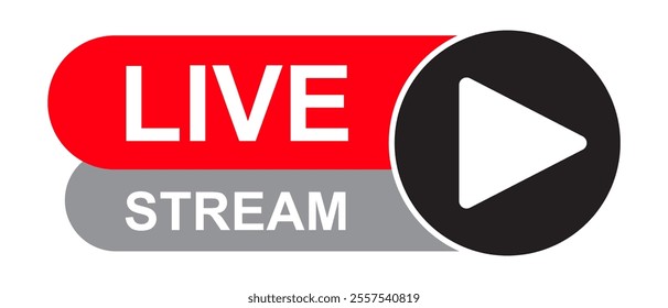 Live Streaming icon. Rounded Rectangle Red and Black Play icon of live stream, broadcasting online stream. Lower third template for tv, shows, movies and live performance. Vector design 