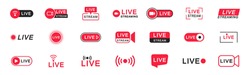 Live-Streaming-Symbol-Set. Live-Übertragungs-Schaltflächen Und -Symbole. Set Von Online-Stream-Symbolen. Live-Stream-Logo. Soziale Medien. Vektorgrafik.