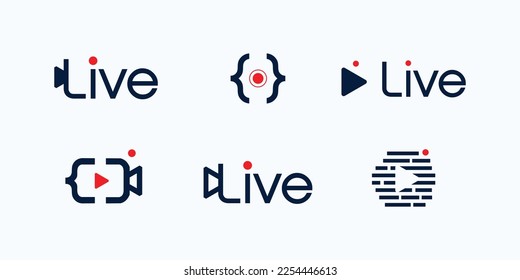 Live streaming icon set. Live broadcasting buttons and symbols. Set of online stream icons.