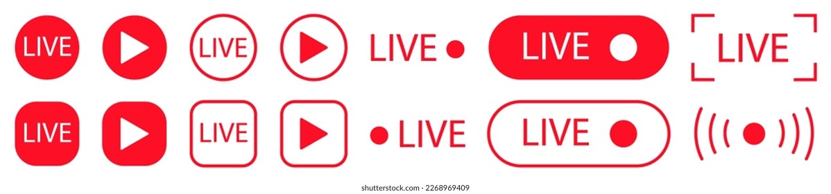 Live streaming icon set. Live broadcasting buttons. Design can use for web and mobile app. Vector illustration