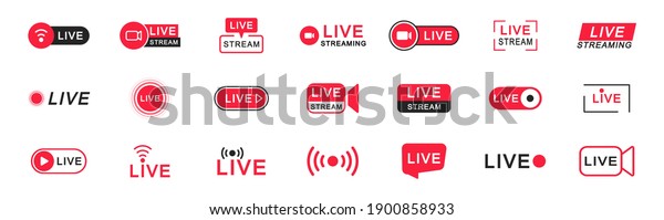 Live streaming icon set. Live broadcasting\
buttons and symbols. Set of online stream icons. Live stream logo.\
Social media. Vector\
illustration.