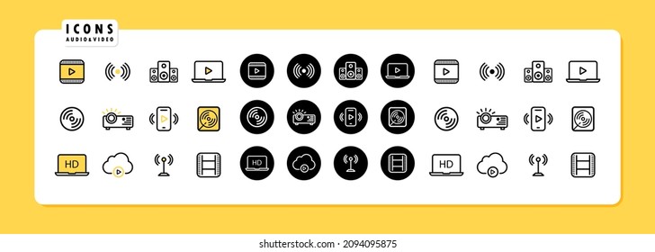 Live streaming icon set. Music and video online stream. Vector line icon for Business and Advertising.