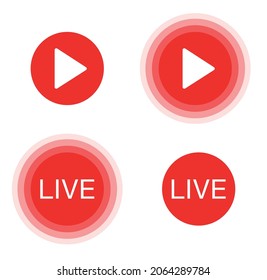 Live streaming icon set. live icon. Online stream. Video play. Red symbols and buttons of live streaming. Play button icon set. Vector illustration