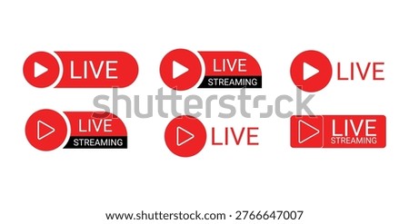 Live Streaming Icon Set with Play Buttons for Social Media and Online Broadcasting