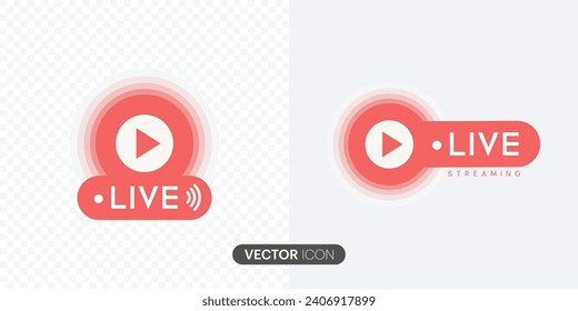 Live streaming icon set.Red symbols and buttons of live streaming, Live broadcasting buttons and symbols.Social media concept. Vector illustration.
