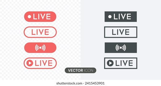 	
Live streaming icon set.Red symbols and buttons of live streaming, Live broadcasting buttons and symbols.Social media concept. Vector illustration.