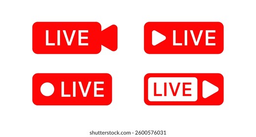 Live Streaming Icon Set. Video Broadcasting Symbol for TV, News, Movies, Shows, and Online