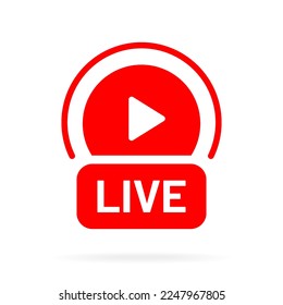 Live streaming icon. Live stream icons. Video broadcasting icon. Red live symbol for TV, news, movies, shows, webinar. Online stream icons.