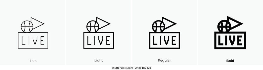 live streaming icon. Thin, Light Regular And Bold style design isolated on white background