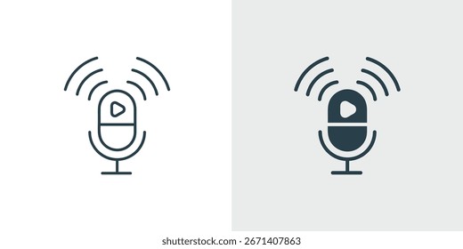 Vector de iconos de transmisión en vivo. Podcast, Símbolo de audio en línea. Transmisión, en vivo, medios, contenido, voz, contorno y Ilustración vectorial de glifos.