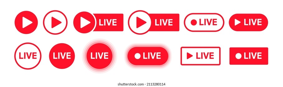 Live streaming icon. Video broadcasting signs. Online play video buttons. EPS 10